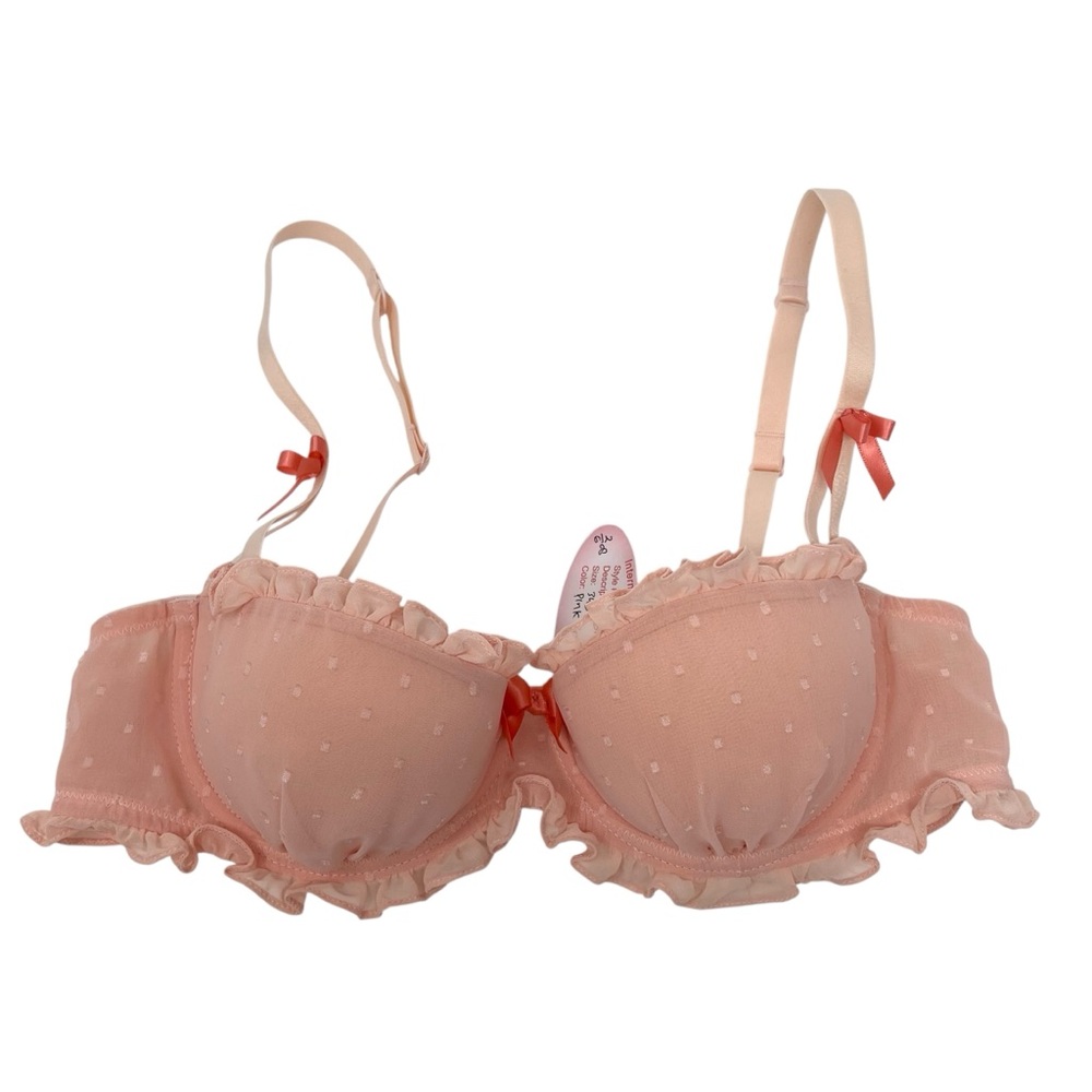 NWT Rene Rofe Peach Swiss Dot Ruffle Bra Size 34B Underwire Adjustable